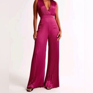 Abercrombie & Fitch A&F Giselle Pleated Jumpsuit Pink NWT XS 70s Retro Disco